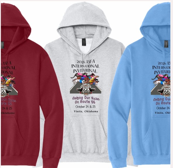 Hooded sweatshirts in red, ash and blue with the 2026 ASFA International Invitational Route 66 design